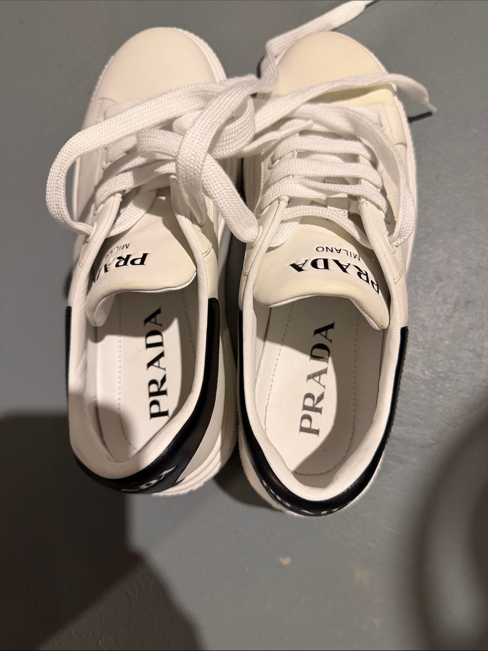 Prada White Low-Top Leather Sneakers - Picture 4 of 6